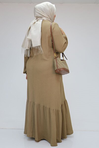 Eslina 32024 Plus Size Ruffled Wrap Dress - Mink