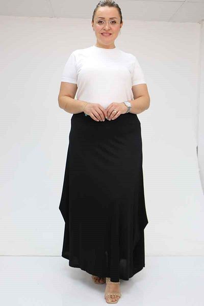 Eslina 55001 Large Size Combed Cotton Skirt with Side Buttons - Black
