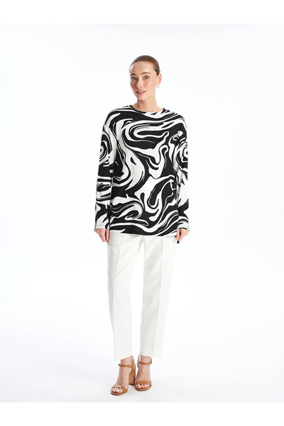 LC Waikiki Lcwaikiki Basic Ecru Crew Neck Patterned Women's Sweatshirt Tunic