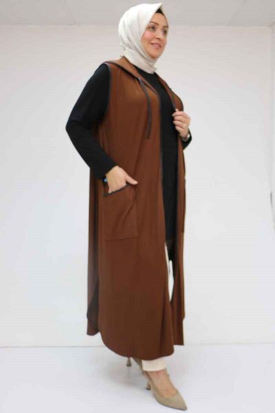 Eslina 54001 Large Size Waterport Piping Combed Cotton Vest - Brown