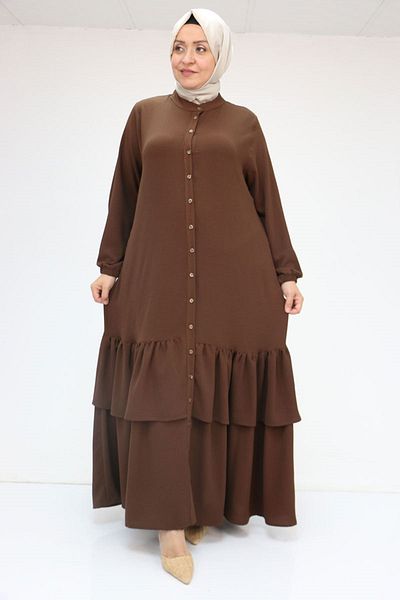 Eslina 56004 Пола с волани и еластични ръкави, големи размери, Airobin Abaya - кафява