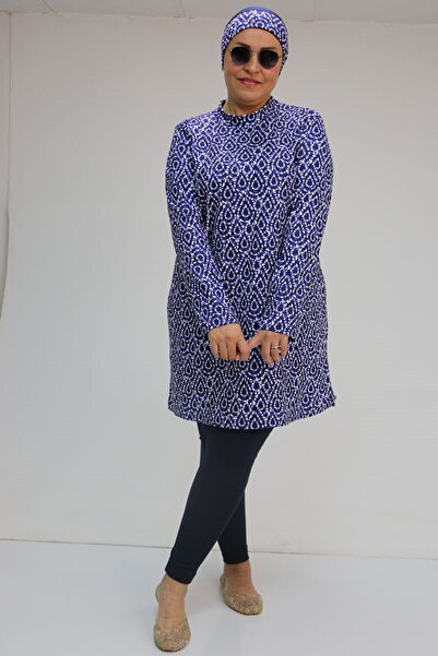 Eslina 1727 Large Size Long Sleeve Hijab Swimsuit Set - Drop Pattern Saks