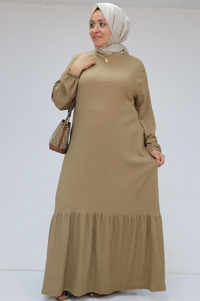 Eslina 32024 Plus Size Ruffled Wrap Dress - Mink