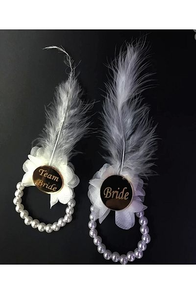 NLB TİCARET Bridemaid Bracelet with Pearls Gold Color Plexiglass White Otrishi 10 Pieces