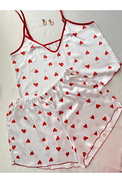 İNKO İÇ GİYİM Σετ πιτζάμες Red Heart Satin με ρυθμιζόμενο λουράκι