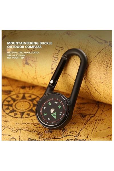 dalimag Compass Keychain with Carabiner, Plastic, 7 cm, Black