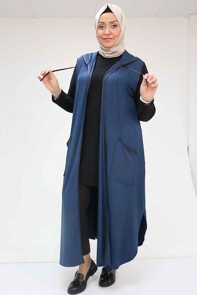Eslina 54001 Large Size Waterport Piping Combed Cotton Vest - Navy Blue