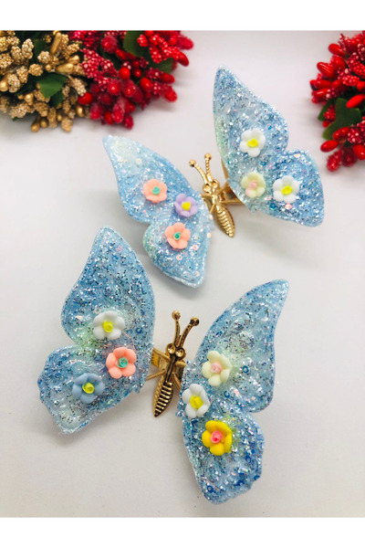 İnDerin Cataramă cu fluture argintiu, pachet de 2, albastru