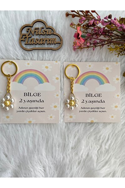 Nilsu Tasarım 10 Adet Kişileştirilebilir Kart / İnci papatya anahtarlik / Söz,nişan,mevlüt hediyelikler