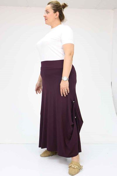 Eslina 55001 Large Size Buttoned Combed Cotton Skirt - Plum