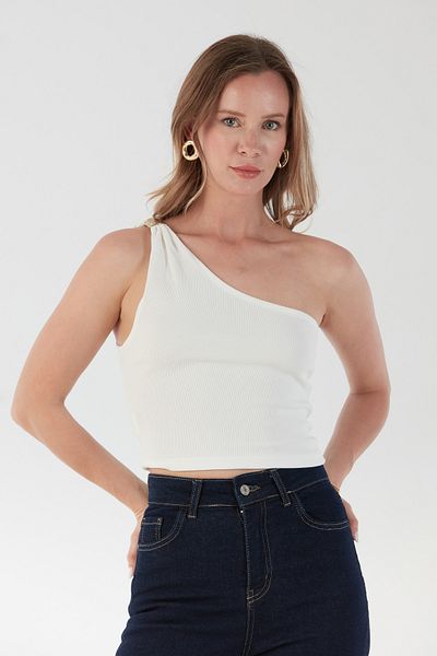 Fulla Moda Μπλούζα με κορδόνι με αγκράφα με έναν ώμο