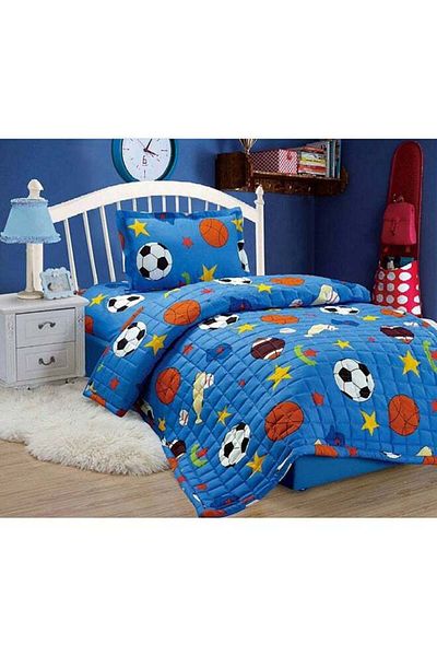 homestyle Compressed Quilt Set with 3 Pieces Microfiber Blue/Brown/White 200x150 cm