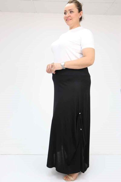 Eslina 55001 Large Size Combed Cotton Skirt with Side Buttons - Black