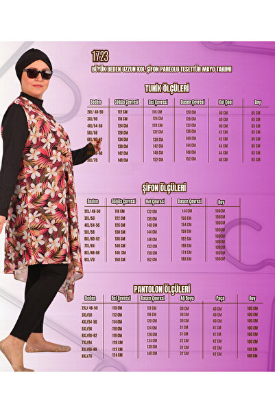 Eslina 1723 Plus Size Long Sleeve Chiffon Pareo Hijab Swimsuit Set - Leaf Pattern Orange