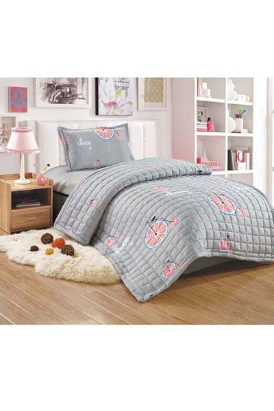 Moon 3-Piece Lemon Print Microfiber Gray/Pink Single Bed Sheet Set
