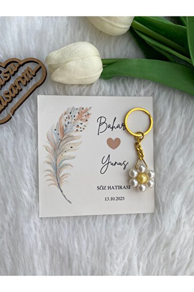 Nilsu Tasarım 15 Adet Papatya Anahtarlık-kişiye Özel Kart-söz-nişan-kına-nikah-düğün Hediyelik