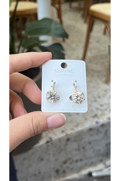 ZEYCE Gold Oval Stone Tarnish-Free Earrings with Clip on the Back