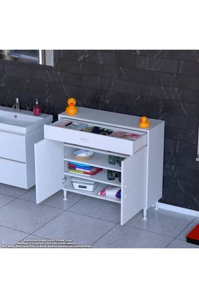 Modilayn 100 x 88 x 32,5 cm’lik 1 Çekmece 1 Kapak 3 RAF 4 Gözlü, Organizatör Mutfak Dolabı Çok Amaçlı Dolap