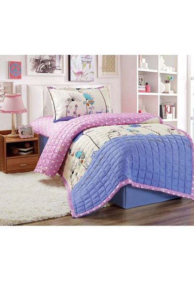 Moon Comforter Set with Secret Garden Print, 3-Piece Microfiber Pink/Beige/Blue - Single