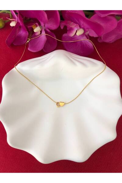 Gold Pırlanta Bijuteri Altın Kaplama Kalpli ( C ) Harf Isim Çelik Kolye