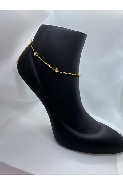 Mila Lumiere Minimal Chain Row Solitaire Gold Gold Color Steel Anklet