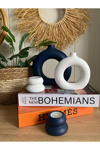 Porselian Set decorativ de 4 vaze boeme și suporturi pentru lumânări |   Vază...