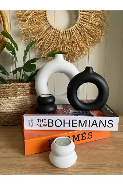 Porselian Set decorativ de 4 vaze boeme și suporturi pentru lumânări |   Vază...