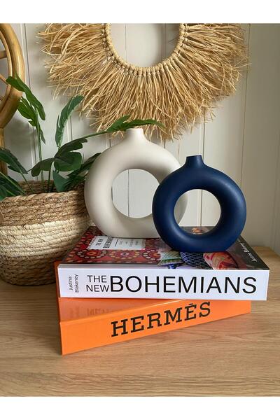 Porselian Set de 2 vaze cu cerc boem (MARE 18X18CM, MIC 14X13,5CM)