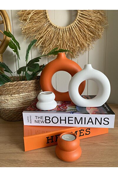 Porselian Set decorativ de 4 vaze boeme și suporturi pentru lumânări |   Vază...