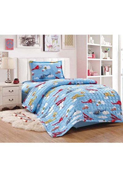 Mon طقم لحاف مطبوع بتصميم طائرات، 3 قطع، من الألياف الدقيقة أزرق/أبيض/أحمر، مفرد