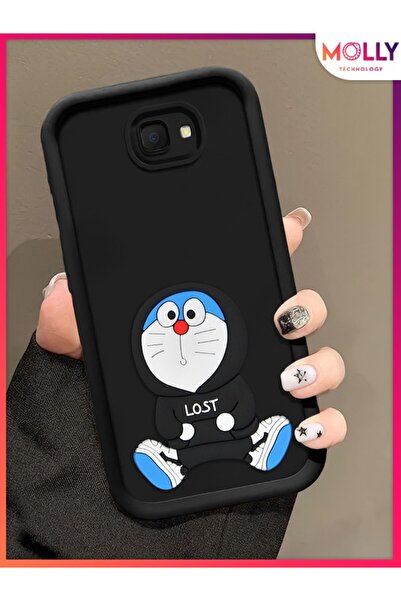 Molly Samsung Galaxy J4 PLUS Için Siyah Kenarları Kalın 3d Kabartmalı Doraemon Silikon Kılıf