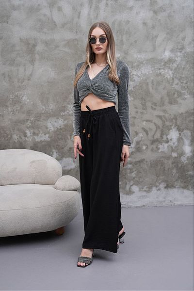 MODAMOR Textured Wide Leg Pants Black