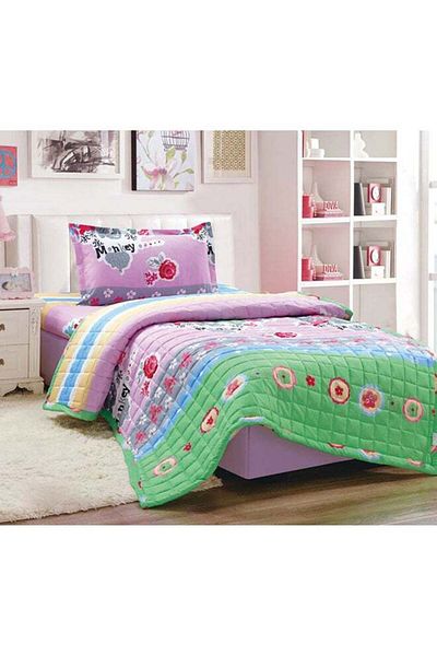 Moon 3-Piece Microfiber Quilted and Compressed Comforter Set - Pink/Green/Red Single