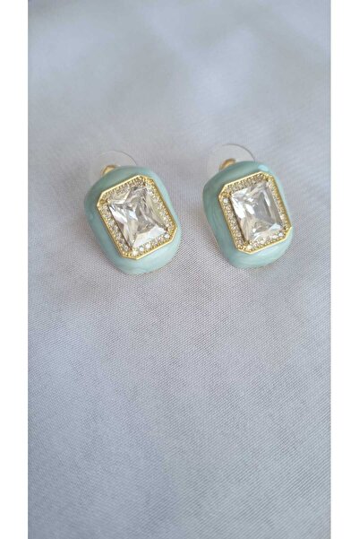 İNİTİUM Vip Series Baguette Stone Stainless Steel Silver Blue Needle Earrings