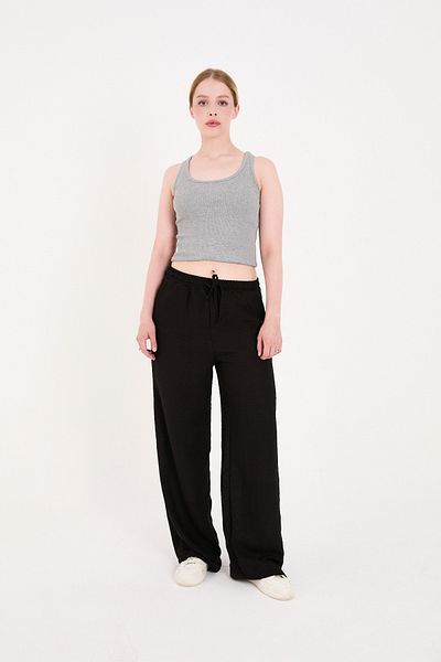 GRİMALDİ Linen Blend Loose Cut Trousers Black