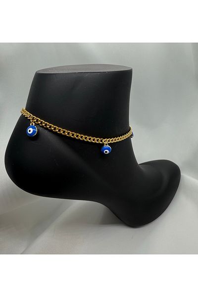 Mila Lumiere Evil Eye Beaded Thick Chain Gold Gold Color Steel Anklet