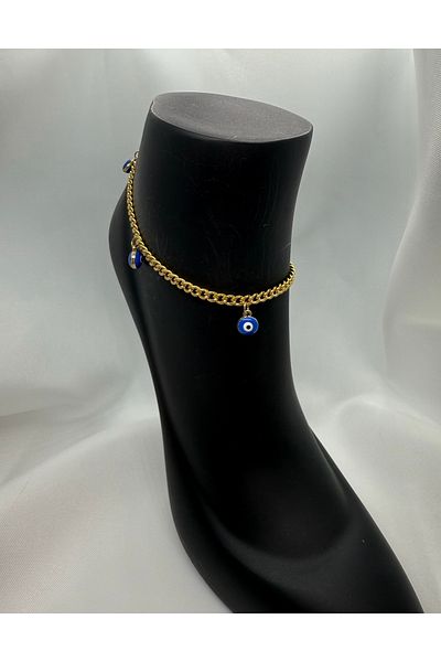 Mila Lumiere Evil Eye Beaded Thick Chain Gold Gold Color Steel Anklet