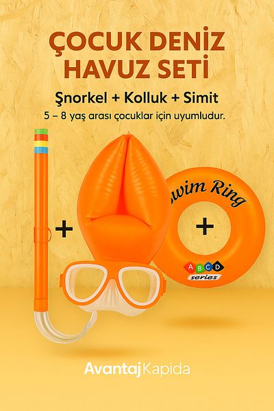 Avantaj Kapıda Children's Sea Pool Set of 3 – Snorkel Mask + Armband + Simit (5-8 Years)