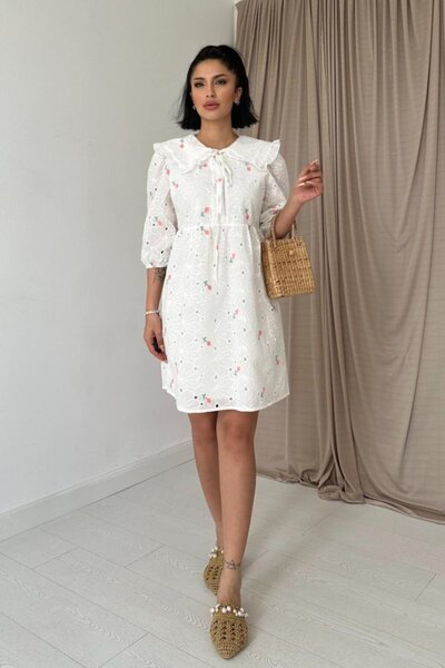 ETİLER COLLECTION Pink Baby Collared Embroidered Dress