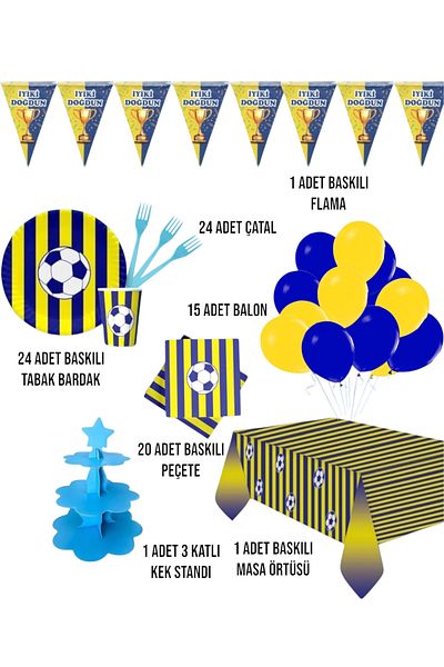 Evabrite Yellow Navy Blue Fan 24 Person Birthday Party Set - Yellow Navy Blue Fan Concept Cake Stand