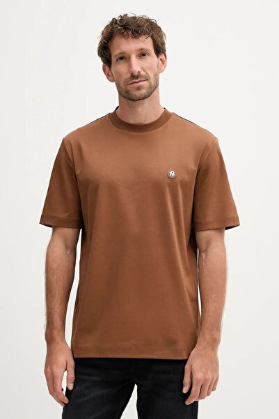 BOSS Men's Regular Fit Crew Neck Brand Logo Brown T-Shirt 50520298-217