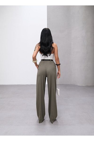 NOSTALJİX Poly Viscose High Waist Belted and Flowy Palazzo Pants (Belt Included)