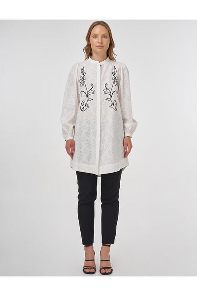 Kayra Embroidered Cotton Blouse Ecru