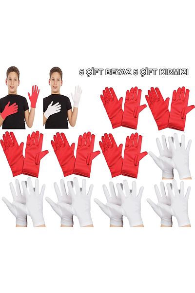 En Moda Bu Children's Performance Gloves Set – 5 Pairs White, 5 Pairs Red