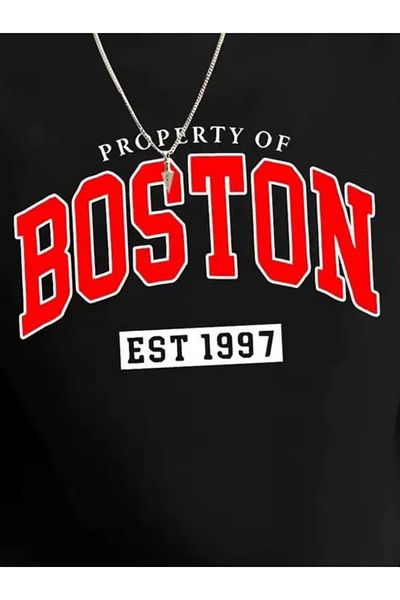 MHT STORE Men's Long Sleeve Crew Neck Boston Written Two Thread Blouse