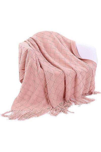 Generic EzzySo Tassel Design Soft Blanket Keep Warm Cotton Pink 127 x 172cm