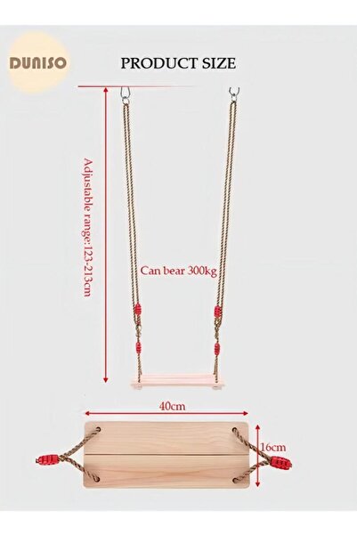 Generic DUNISO Wooden Swing Seat, Tree Swing Seat Suspension Replacement, Swing Accessories Adjustable Rope