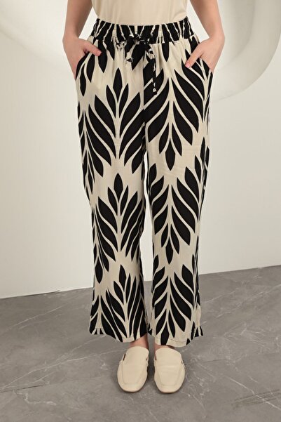 Lukas Viscose Fabric Leaf Pattern Trousers-Black