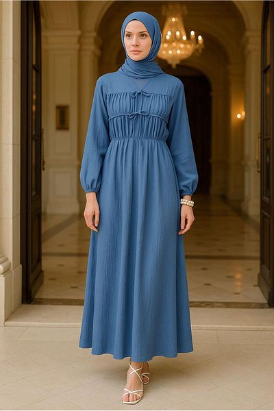 TRENDTESETTÜR ΓΥΝΑΙΚΕΙΟ ΦΟΡΕΜΑ ΜΠΛΕ ΣΚΟΥΡΟ (INDIGO) ΜΕ ΚΟΡΔΟΝΙΑ T 9132