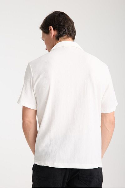 Store Men's Cotton V-Neck Textured Shirt - Light and Comfortable Casual Summer Wear